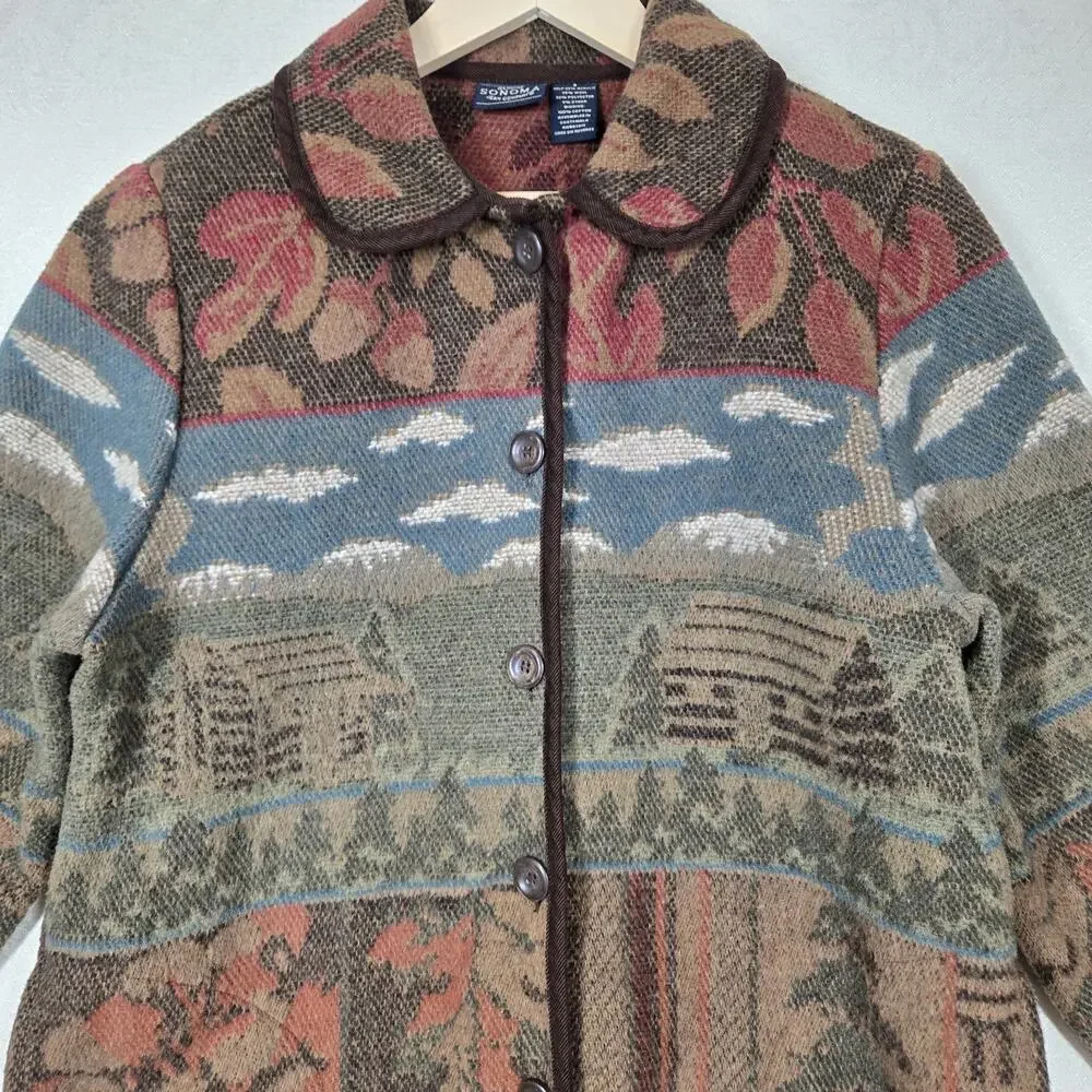 Y2K Sonoma Tapestry Cabin Jacket S Cottagecore Rustic Woodland Barn Coat - Picture 3 of 14